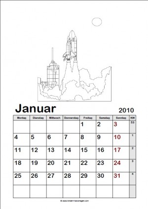 Kalender ausmalen für Jungs