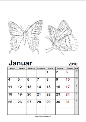 Kalender ausmalen für Mädchen