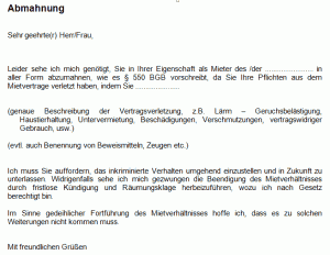 Mahnschreiben - Abmahnung Mieter Mahnschreiben - Abmahnung Mieter