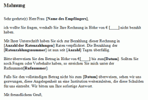 Mahnschreiben - Erste Mahnung Mahnschreiben - Erste Mahnung