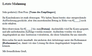 Mahnschreiben - Letzte Mahnung Mahnschreiben - Letzte Mahnung