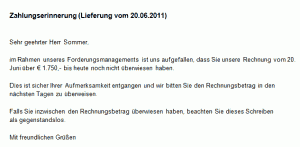 Mahnschreiben - Zahlungserinnerung Mahnschreiben - Zahlungserinnerung