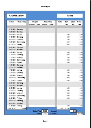 Arbeitszeittabelle mit Überstunden Arbeitszeittabelle mit Überstunden