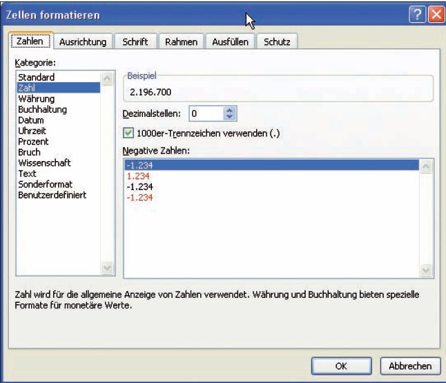 Dialog Zellen formatieren
