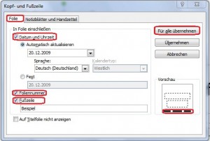 Kopf- und Fußzeile Fenster