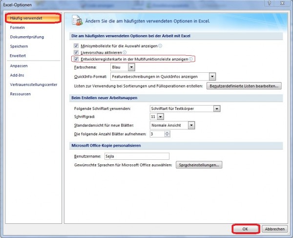 Entwicklerregisterkarte in der Multifunktionsleiste