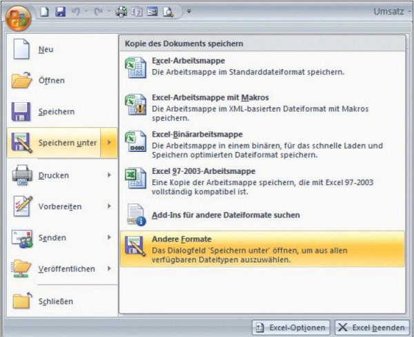 Speichern über Office - Menü Speichern über Office - Menü