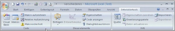 Excel Entwicklerwerkzeuge