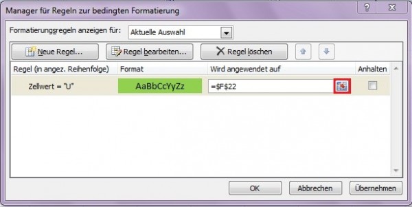 Formatierungsbereich auswählen