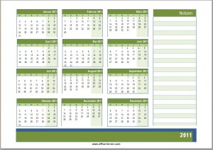 Jahreskalender 2011 mit Notizen