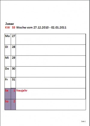 Wochenkalender 2011