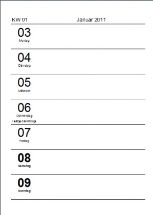 Wochenkalender 2011