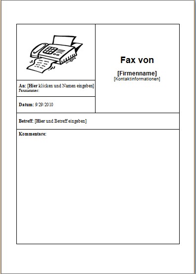 Deckblatt Fax Vorlage Ibanet