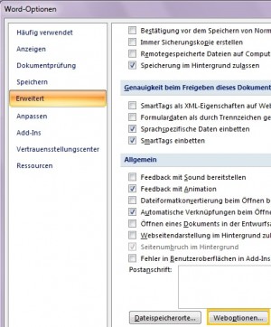 Weboptionen öffnen Weboptionen öffnen