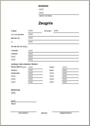 Zeugnisvorlage