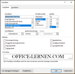 Dialogfeld Schriftart