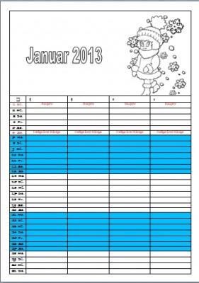 Ausmalkalender 2013 für 4 Personen Ausmalkalender 2013 für 4 Personen