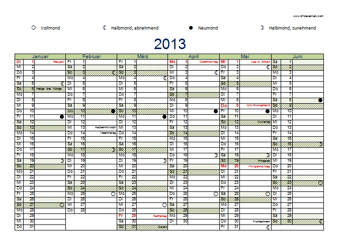 Word Kalendervorlagen 2013 - Kostenlose Kalender 2013