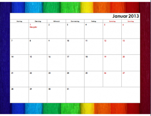 Regenbogenfarben Monatskalender 2013 Regenbogenfarben Monatskalender 2013