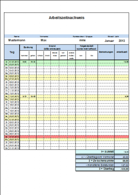 Arbeitszeitnachweis mit Urlaub, Krank und Dienstreise Arbeitszeitnachweis mit Urlaub, Krank und Dienstreise