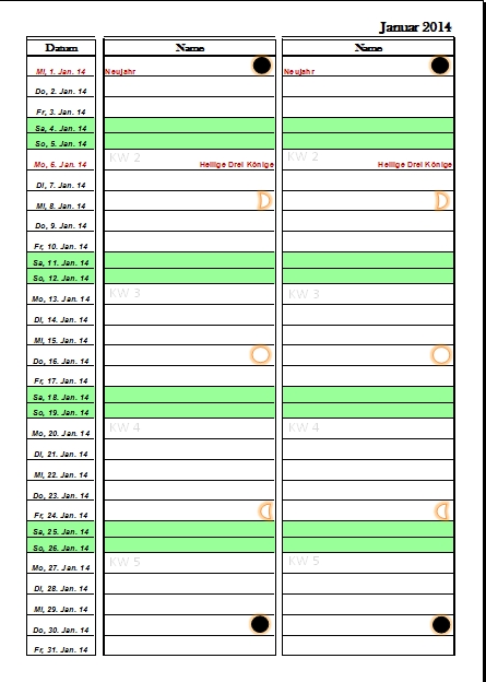 Excel Kalendervorlagen 2014 - Kalender 2014 - Office-Lernen.com