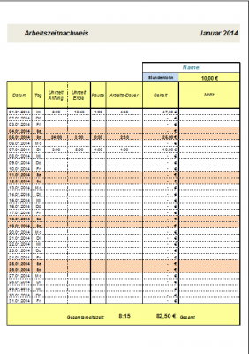 Excel Arbeitszeitnachweis Vorlagen 2014 - Office-Lernen.com