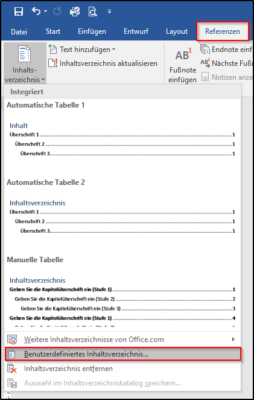 Benutzerdefiniertes Inhaltsverzeichnis erstellen
