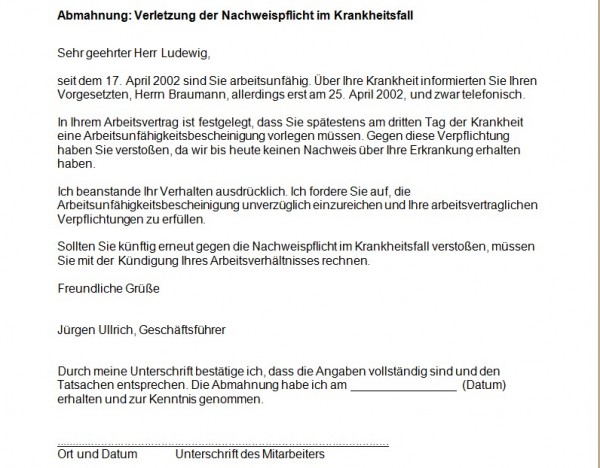 Abmahnung wegen Krankheit