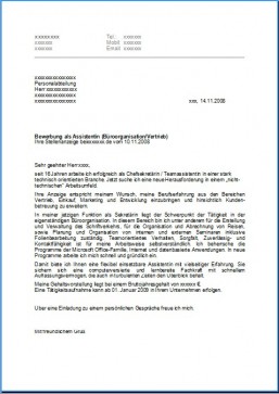 Bewerbung als Assistentin