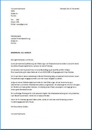 Bewerbung als Aushilfe