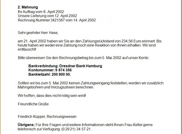 Zweite Mahnung