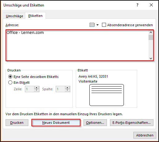 Word Visitenkarten Erstellen Office Lernen Com