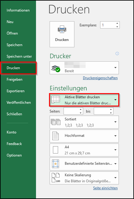 Excel Tabellenblatter Auswahl Und Excel Tabelle Drucken Office Lernen Com