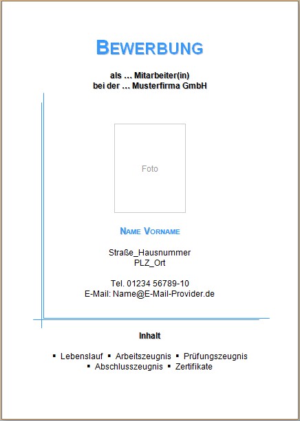 Bewerbung Deckblatt Vorlagen Und Muster