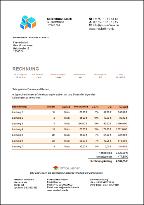 Rechnung mit Dropdown Ust.