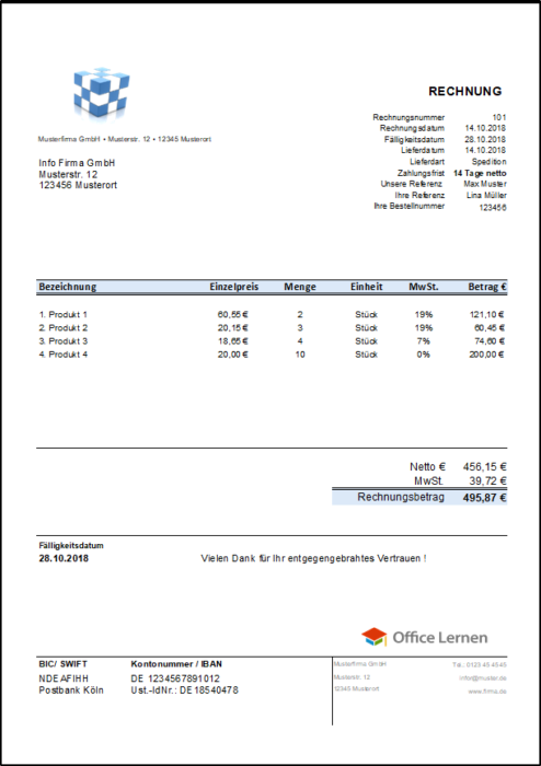 Rechnungsvorlagen Und Muster Zum Herunterladen - Office-Lernen.com