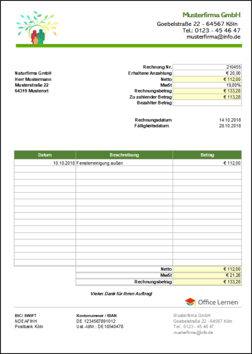 Rechnungsvorlagen Und Muster Zum Herunterladen Office Lernen Com