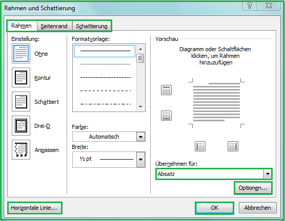 Rahmen Seitenrand Linien Und Schattierungen In Word Dokument Einfugen Office Lernen Com