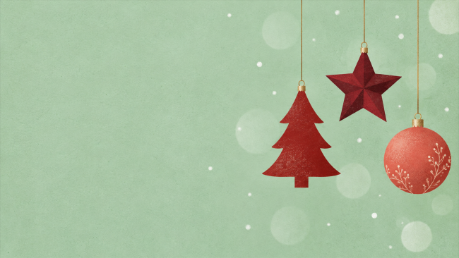 Roter Weihnachtsbaum, Stern und Kugel auf mintgrünem Hintergrund