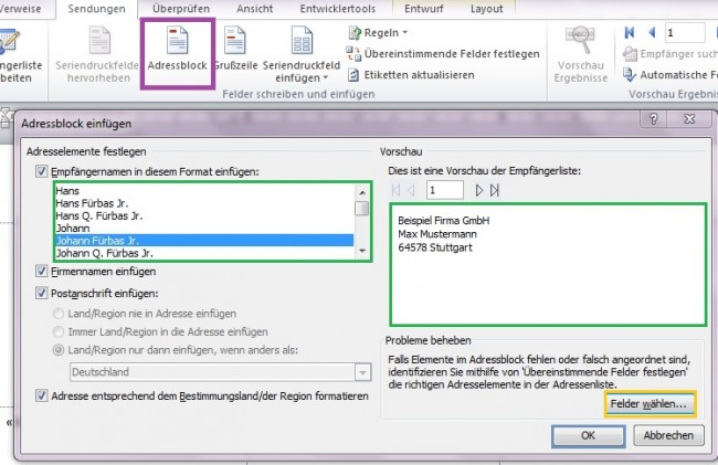 Adressblock einfügen