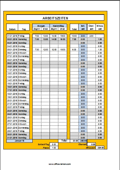 Excel: Arbeitszeitnachweis Vorlagen 2019 - Excel Stundenzettel