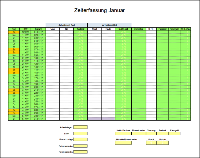 Zeiterfassung 2017 mit Fahrgeldberechnung