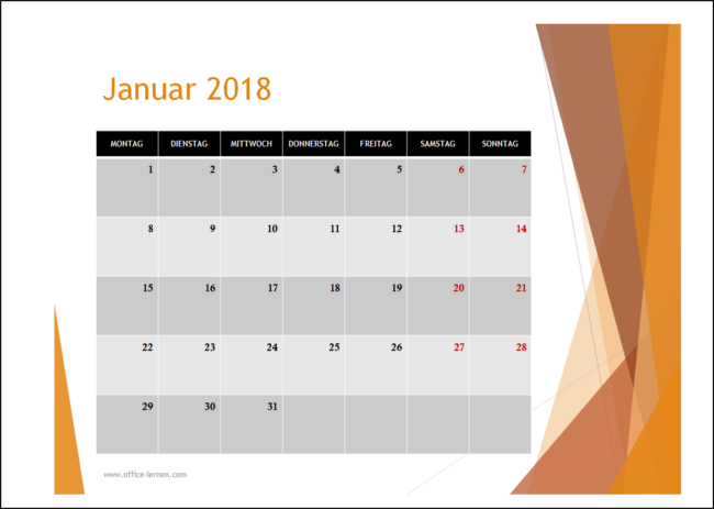 Monatskalender 2018