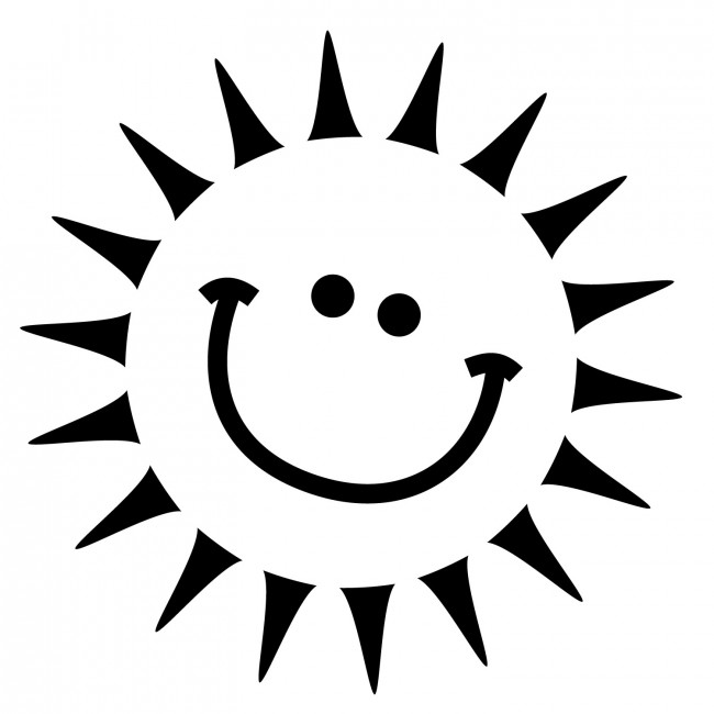 Sonne Symbol mit Strahlen und lächelndem Gesicht in Schwarz