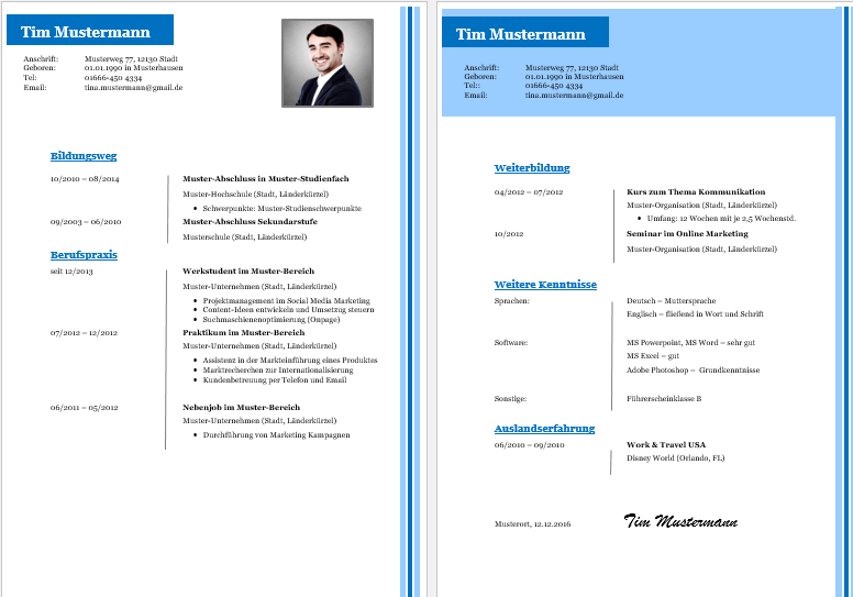 Lebenslauf Referenzvorlagen in Word
