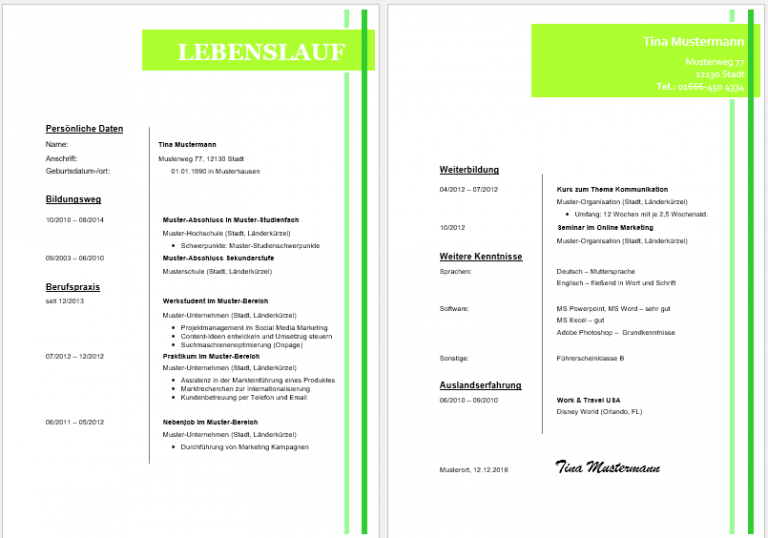Kostenlose Lebenslauf Vorlagen - Office-Lernen.com