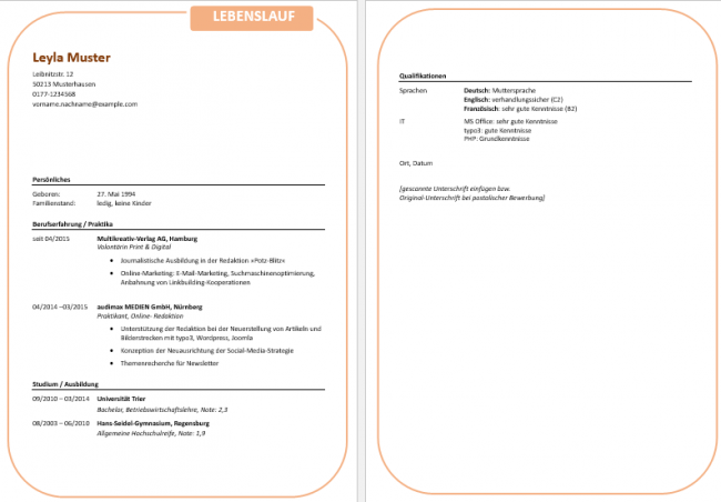 Kostenlose Lebenslauf Vorlagen - Office-Lernen.com