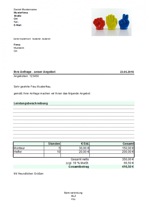 Angebot mit Firmenlogo und Leistungsbeschreibung
