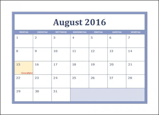 Einfacher-Schulkalender 2016-2017