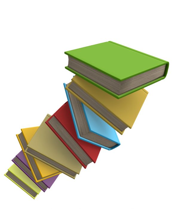 Bunte fliegende Bücher als Clipart für den Schulkalender